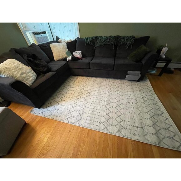 5x8 Moroccan Boho Area Rug, Vintage Diamond Cream/Gray Stain-Resistant Carpet - Picture 8 of 11